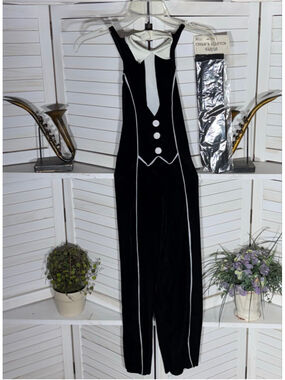 Vintage New York Jazz dancer child costume velvet jumpsuit black Halloween sz S